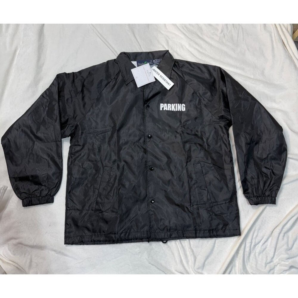 NWT Paradise Point "PARKING" Black Nylon Windbreaker Jacket Mens Size M